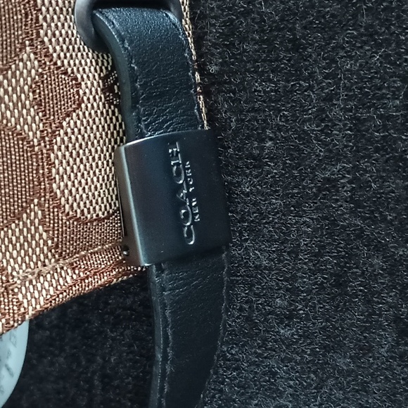 Coach Baseball Cap Hat Canvas Tan Brown & Black Leather - Picture 5 of 7